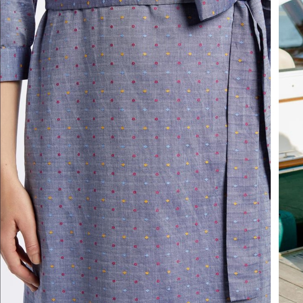 Embroidered Dot Chambray Wrap Dress - Picture 2 of 5